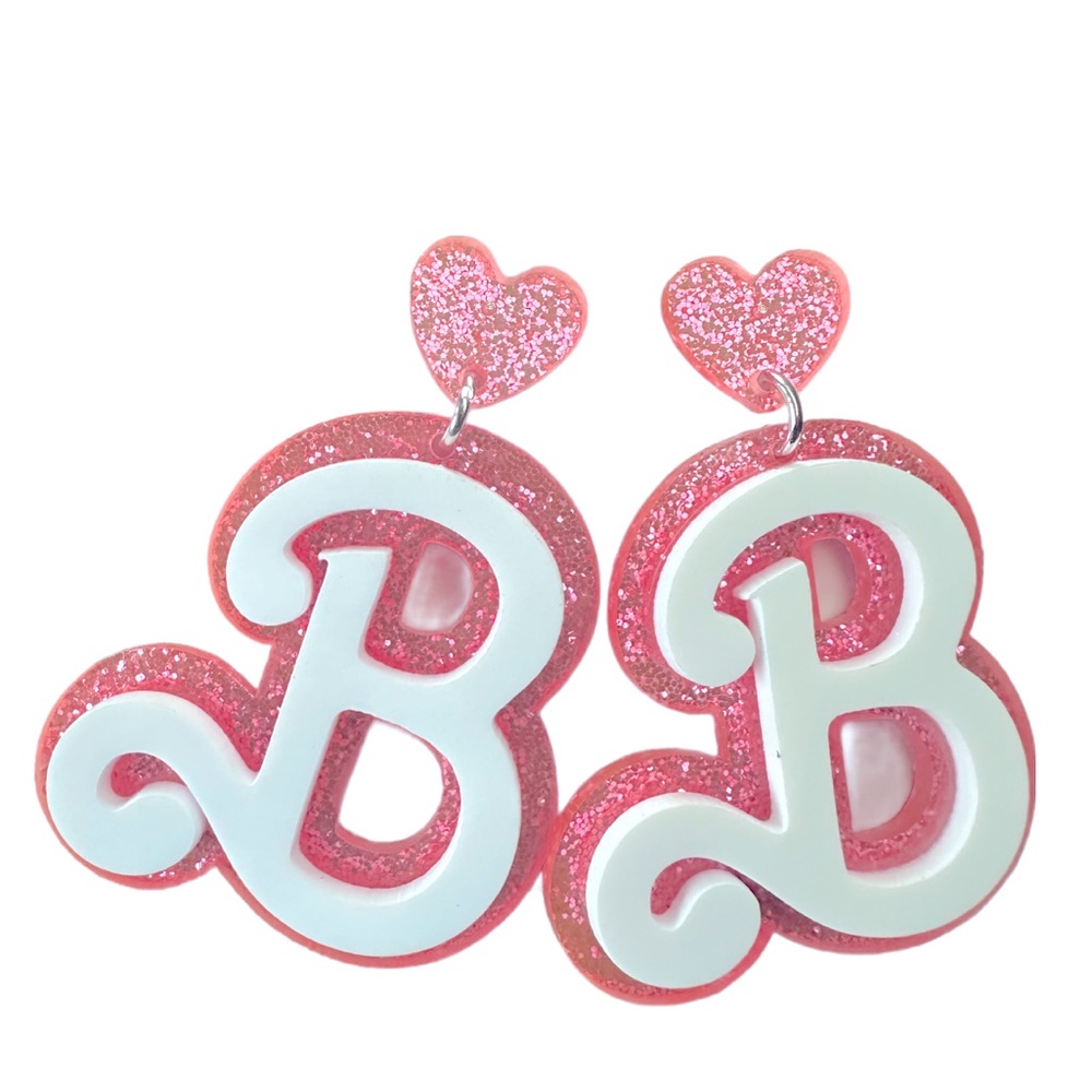 Pink Letter B Barbie Earrings